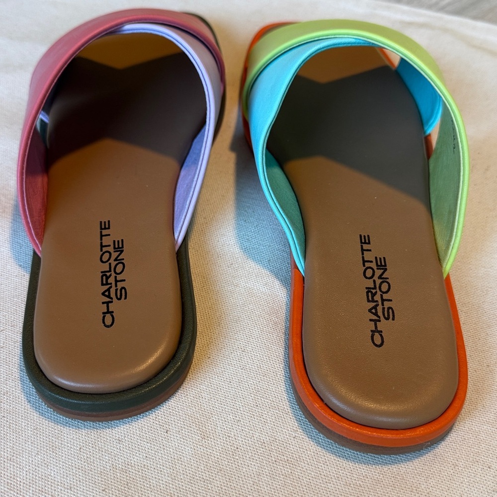 CHARLOTTE STONE Kim Flat Slide Sandals in Nassau Colorway sz 7 EUC - Picture 10 of 11